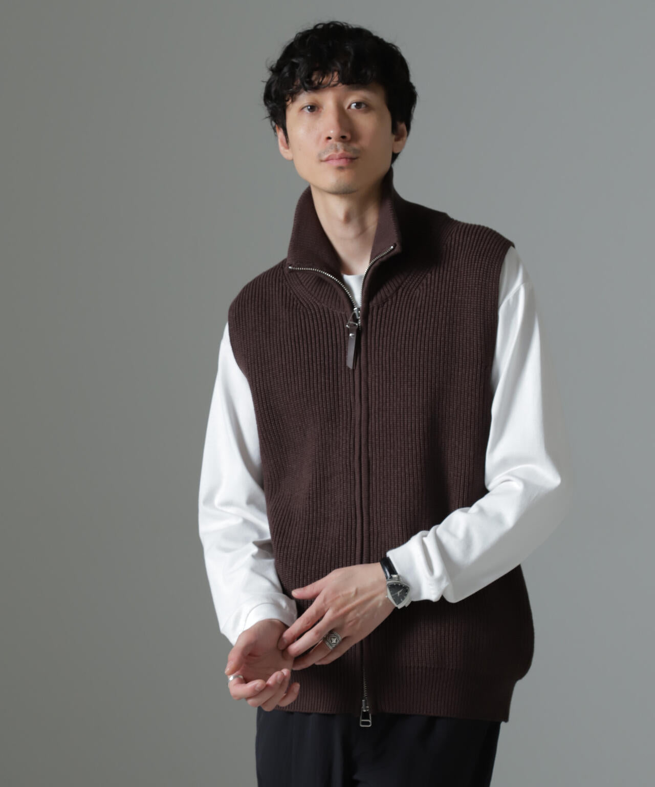 片アゼドライバーズジップニットベスト 6684222236