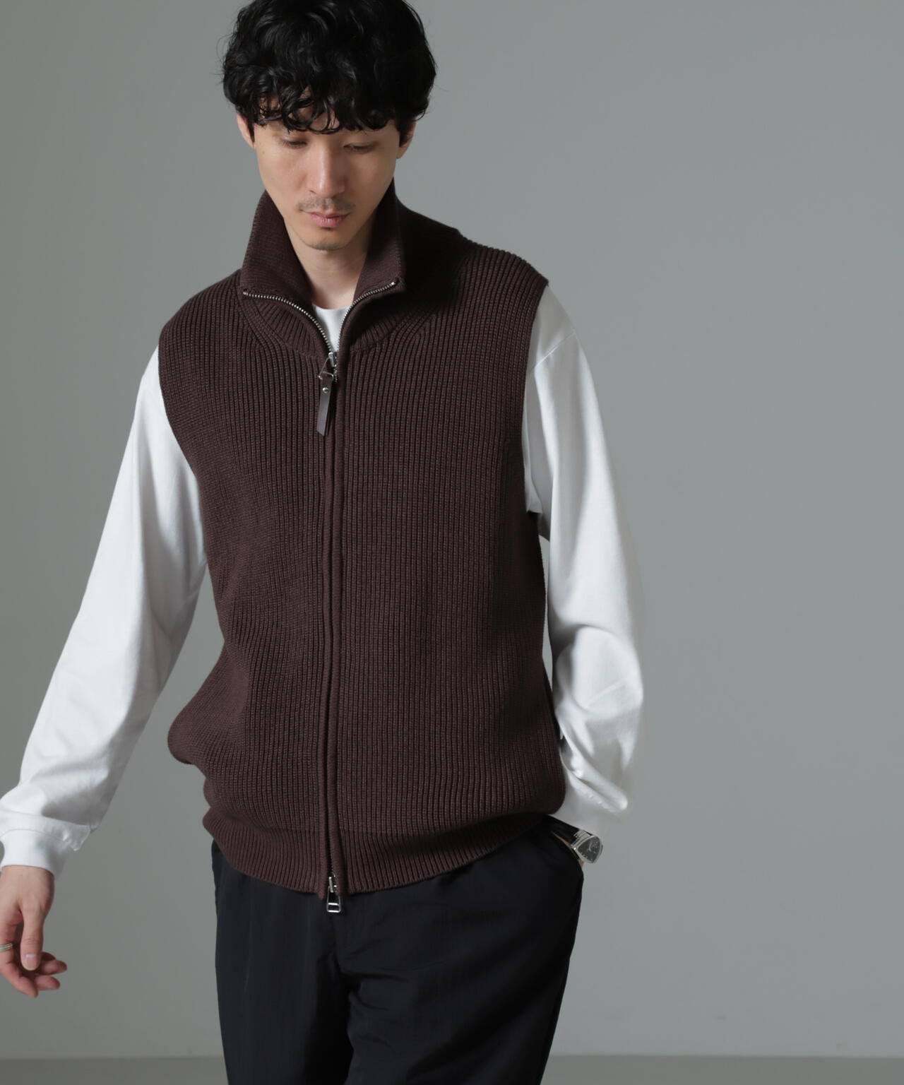 片アゼドライバーズジップニットベスト 6684222236