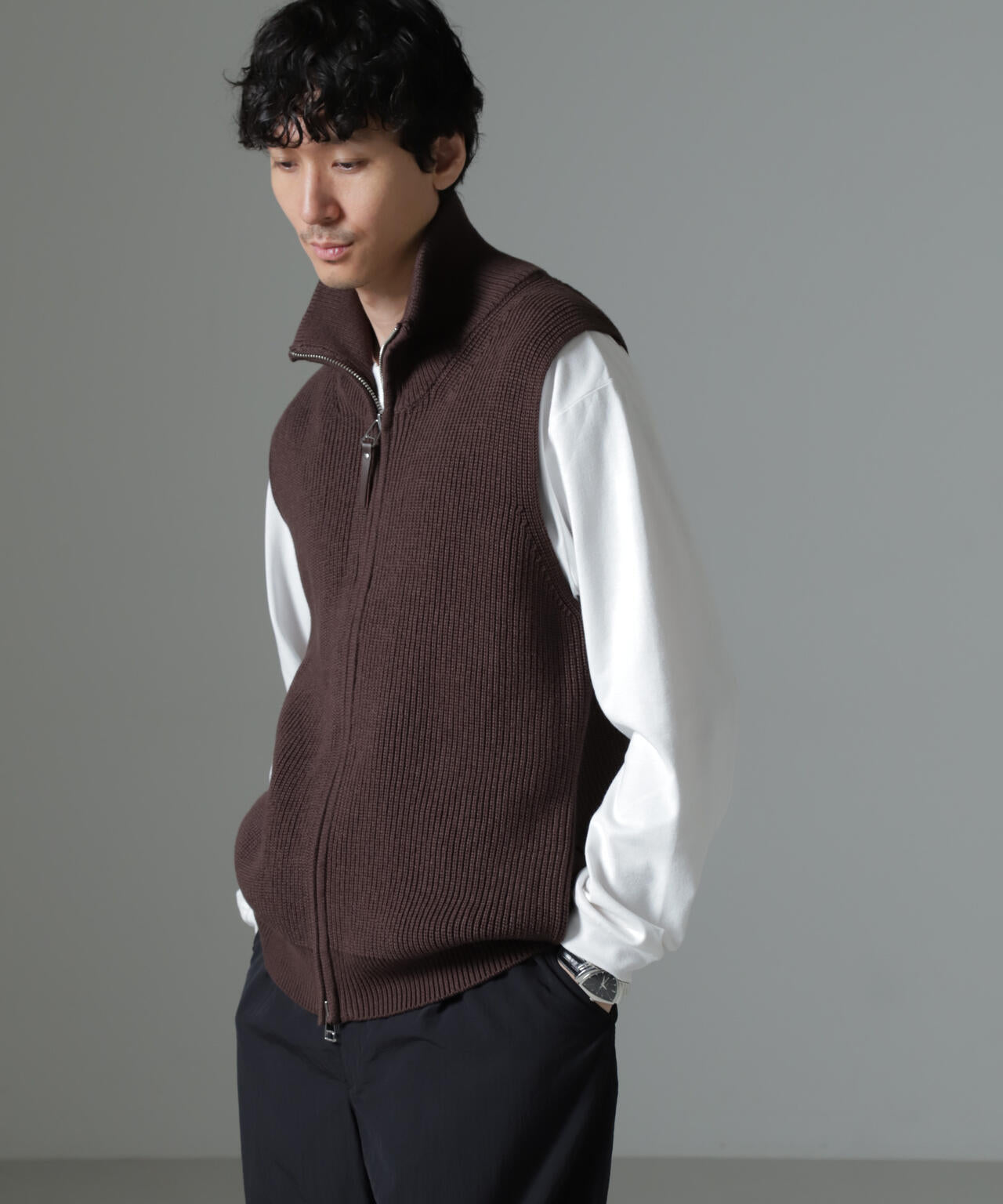 片アゼドライバーズジップニットベスト 6684222236