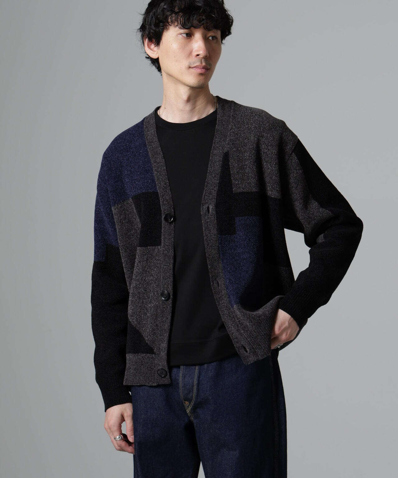 モールヤーンカラーブロッキングカーディガン 6684222250