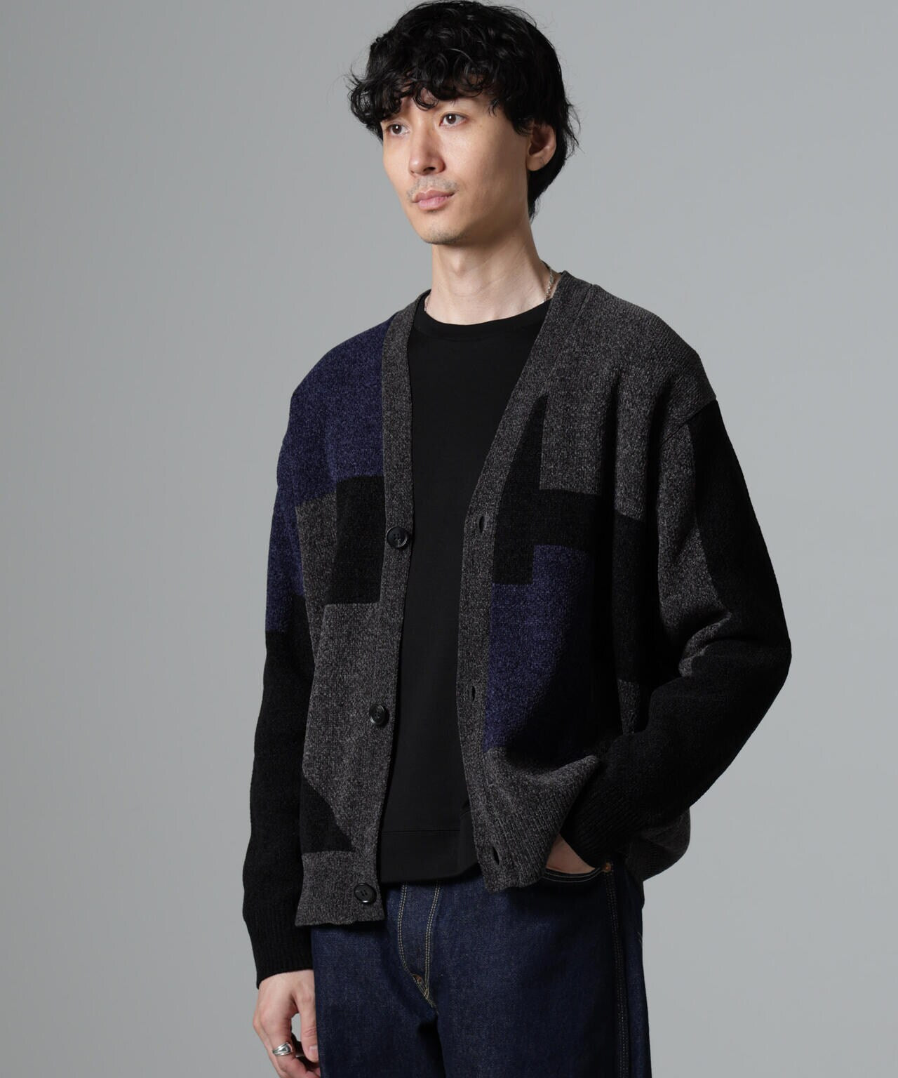 モールヤーンカラーブロッキングカーディガン 6684222250