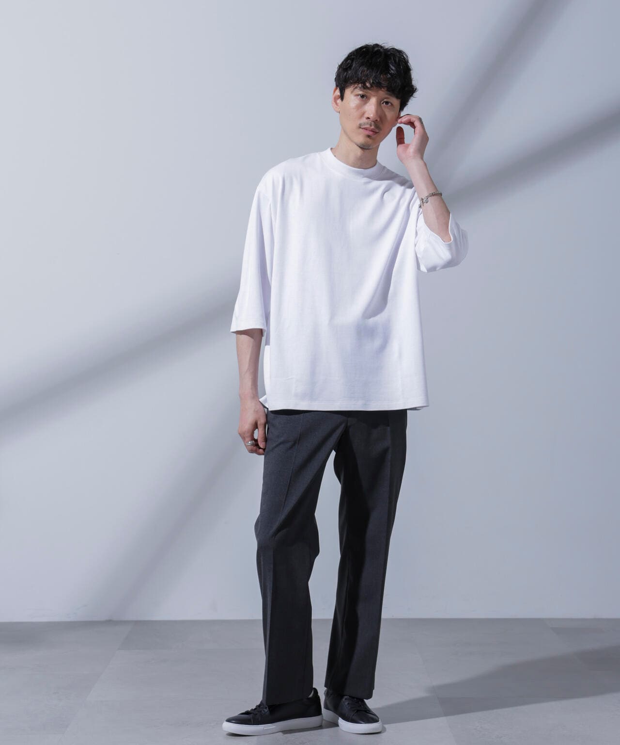 Anti Soaked(R) 汗染み防止 クルーネックワイドTシャツ七分袖 6684223203