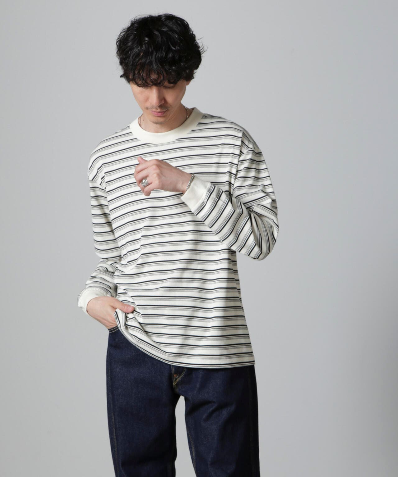 Anti Soaked(R)  ランダムボーダークルーネックTシャツ 長袖 6684223213