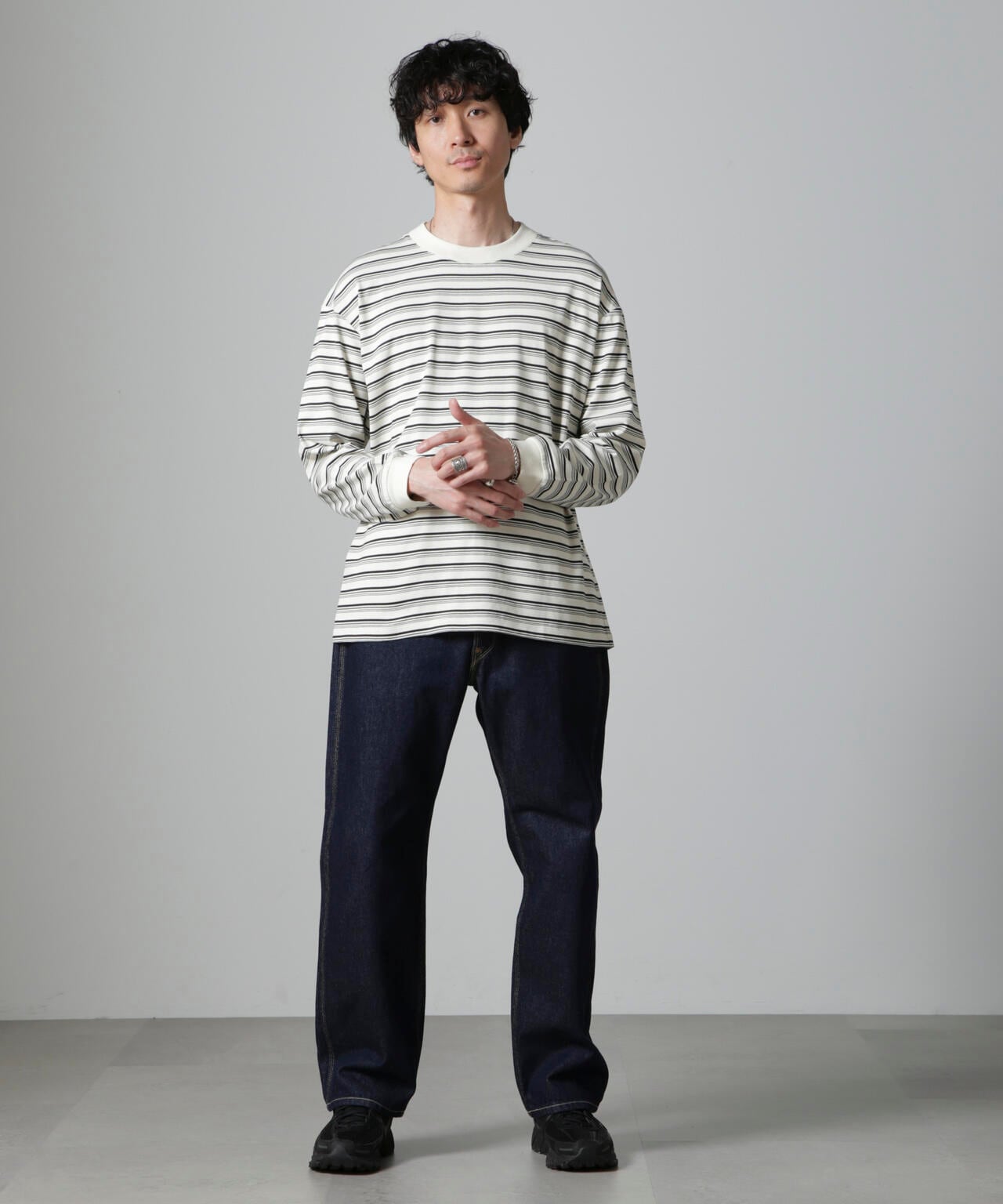 Anti Soaked(R)  ランダムボーダークルーネックTシャツ 長袖 6684223213