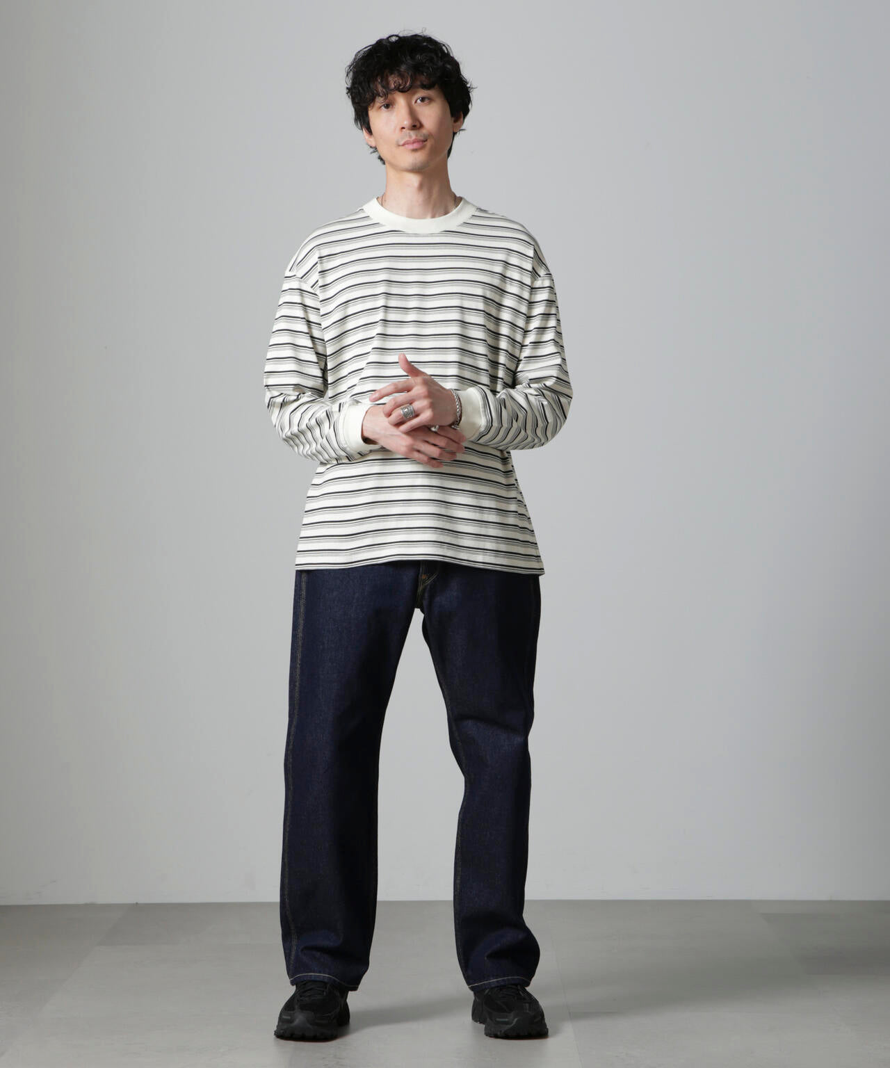 Anti Soaked(R) ランダムボーダークルーネックTシャツ 長袖 6684223213