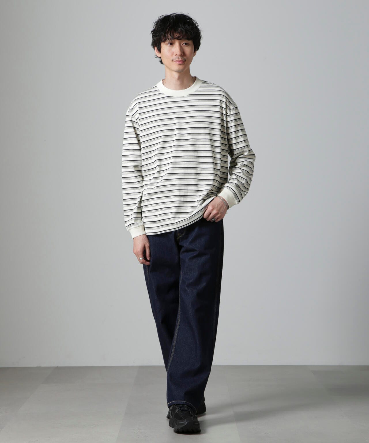 Anti Soaked(R)  ランダムボーダークルーネックTシャツ 長袖 6684223213