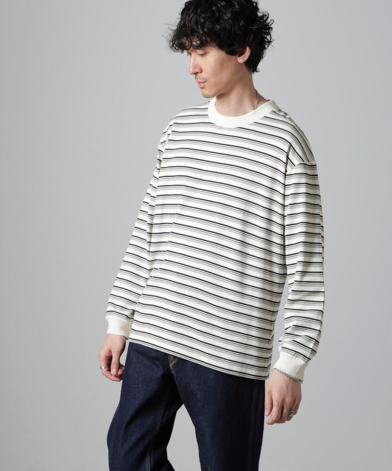 Anti Soaked(R)  ランダムボーダークルーネックTシャツ 長袖 6684223213