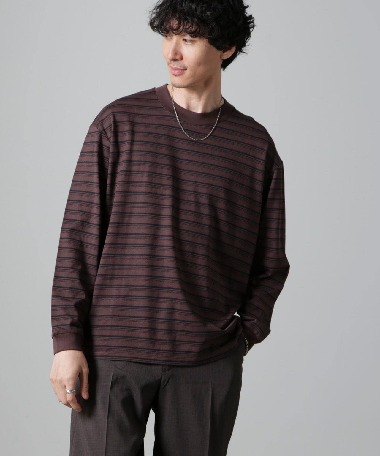 Anti Soaked(R)  ランダムボーダークルーネックTシャツ 長袖 6684223213