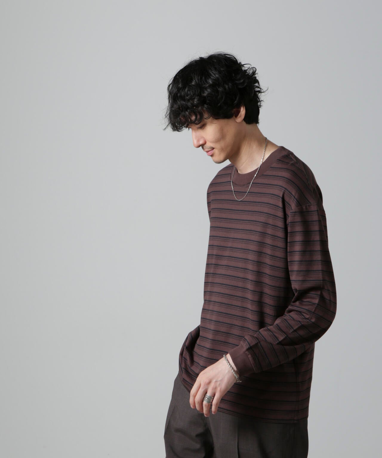 Anti Soaked(R)  ランダムボーダークルーネックTシャツ 長袖 6684223213