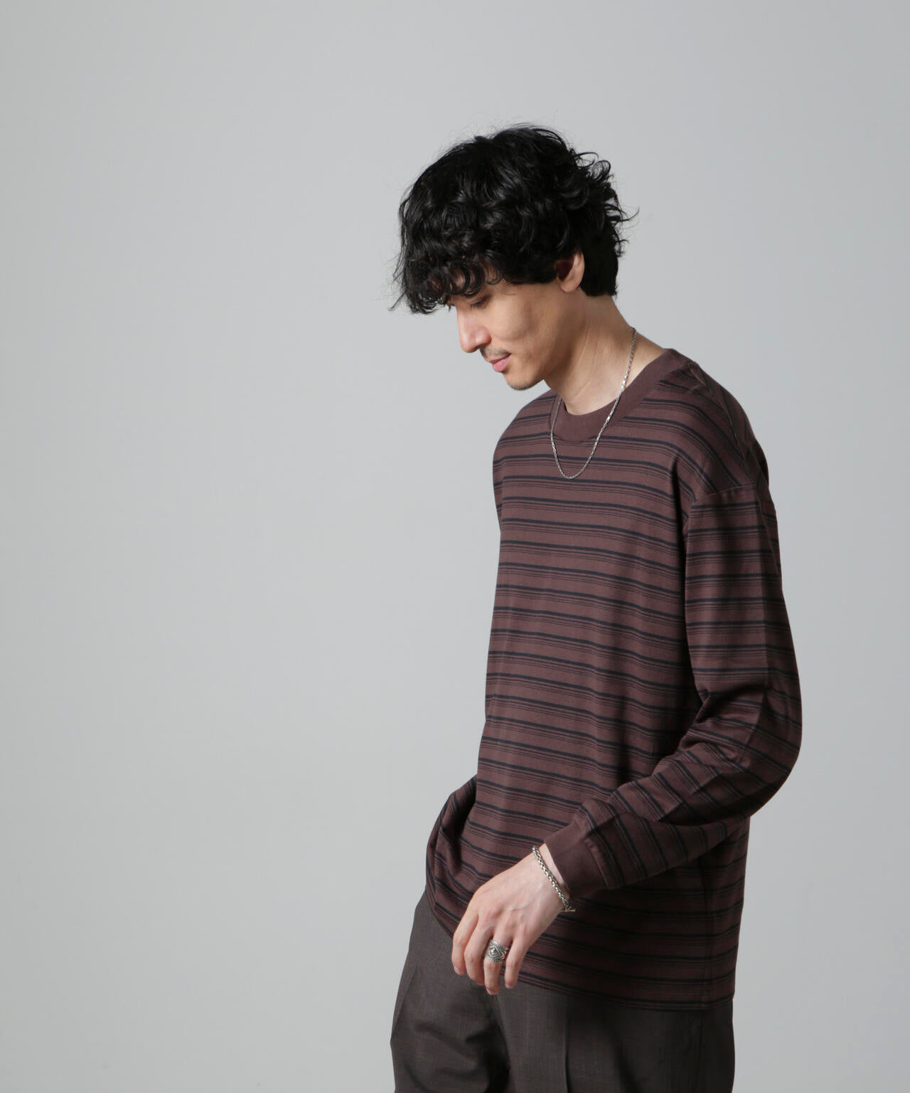 Anti Soaked(R) ランダムボーダークルーネックTシャツ 長袖 6684223213