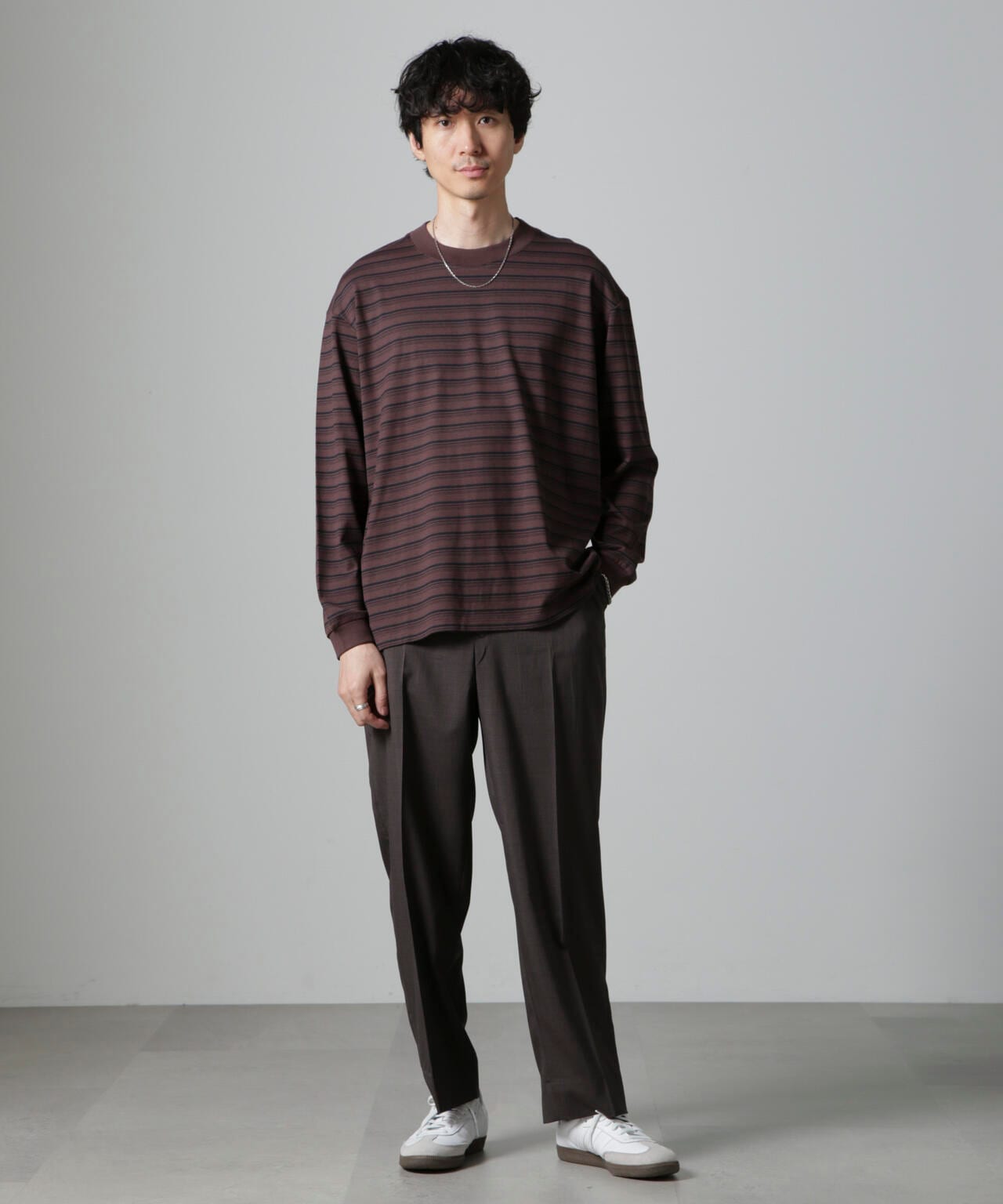 Anti Soaked(R)  ランダムボーダークルーネックTシャツ 長袖 6684223213