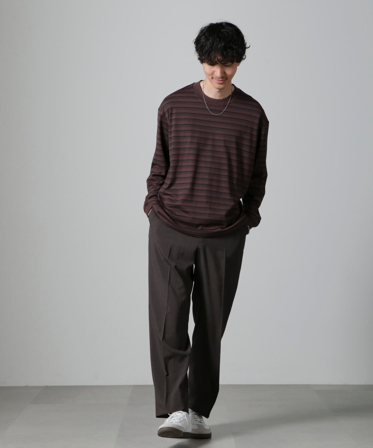 Anti Soaked(R)  ランダムボーダークルーネックTシャツ 長袖 6684223213