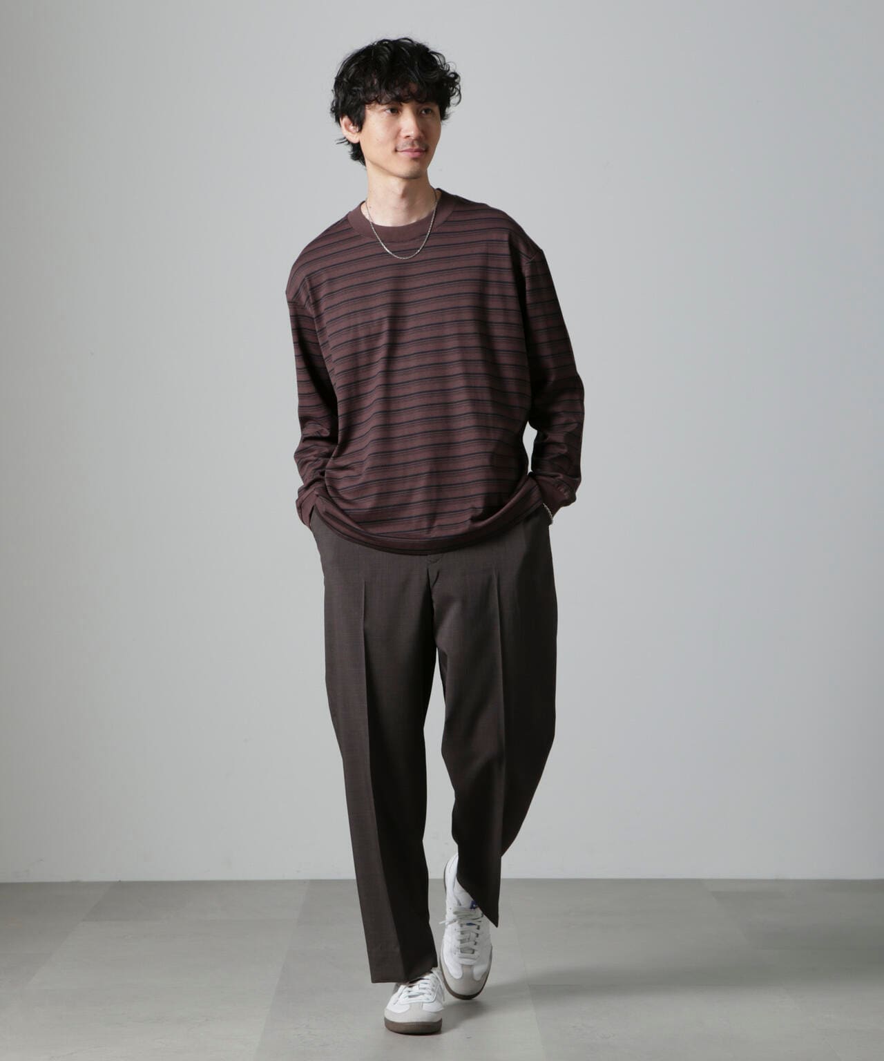 Anti Soaked(R)  ランダムボーダークルーネックTシャツ 長袖 6684223213