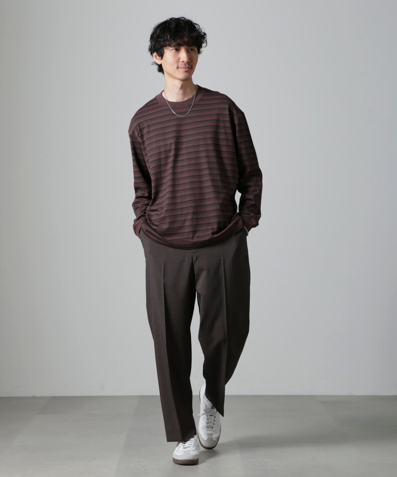 Anti Soaked(R) ランダムボーダークルーネックTシャツ 長袖 6684223213
