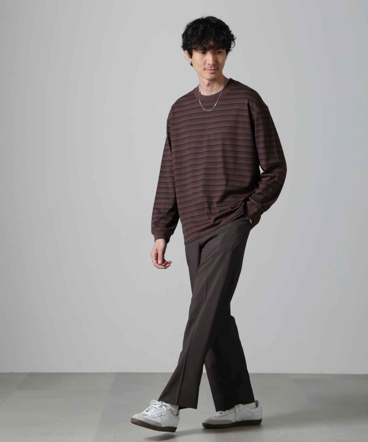 Anti Soaked(R)  ランダムボーダークルーネックTシャツ 長袖 6684223213