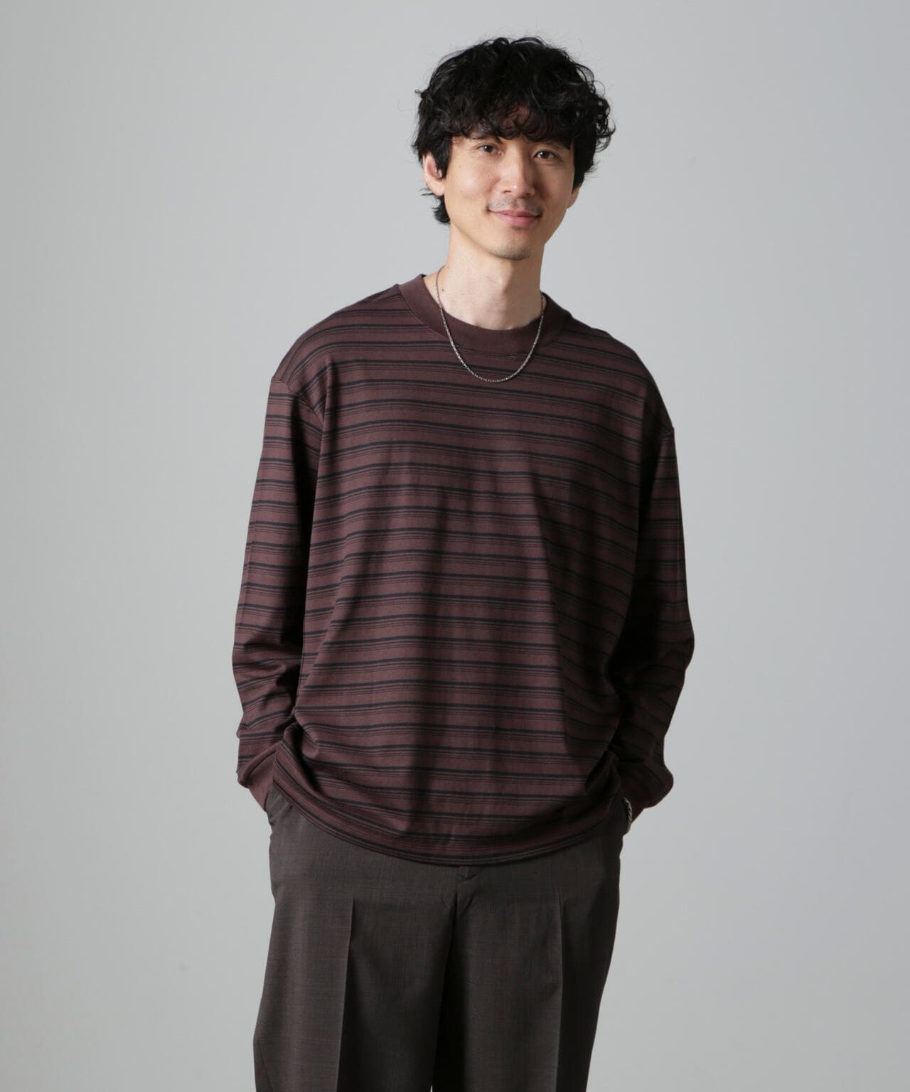 Anti Soaked(R)  ランダムボーダークルーネックTシャツ 長袖 6684223213