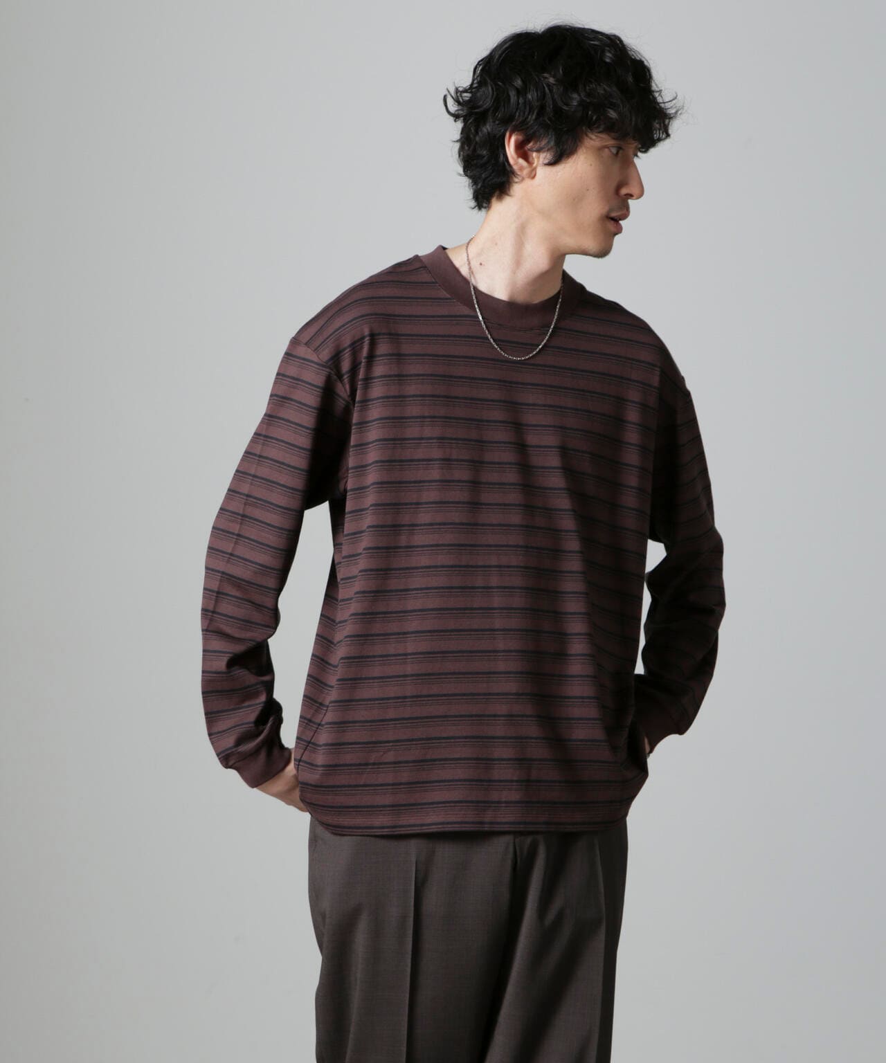 Anti Soaked(R)  ランダムボーダークルーネックTシャツ 長袖 6684223213