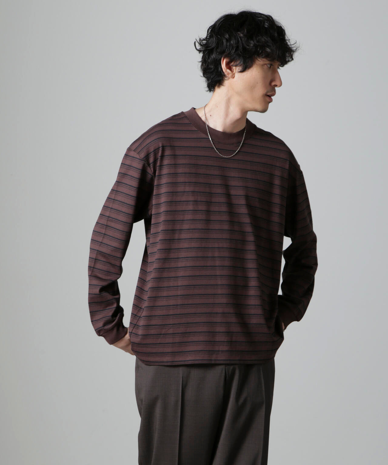 Anti Soaked(R) ランダムボーダークルーネックTシャツ 長袖 6684223213
