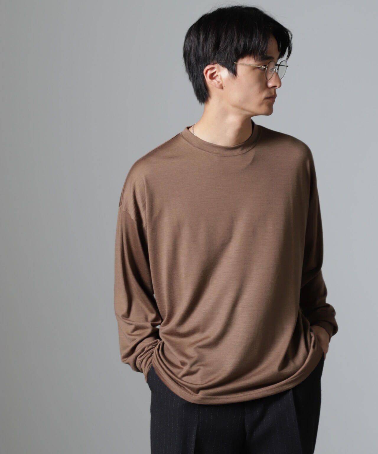 「100%ウォッシャブルウール」クルーネック ロングTシャツ 6684223225