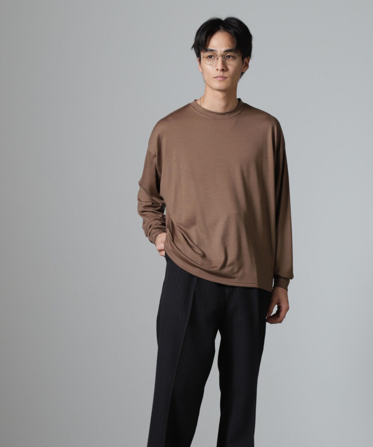 「100%ウォッシャブルウール」クルーネック ロングTシャツ 6684223225