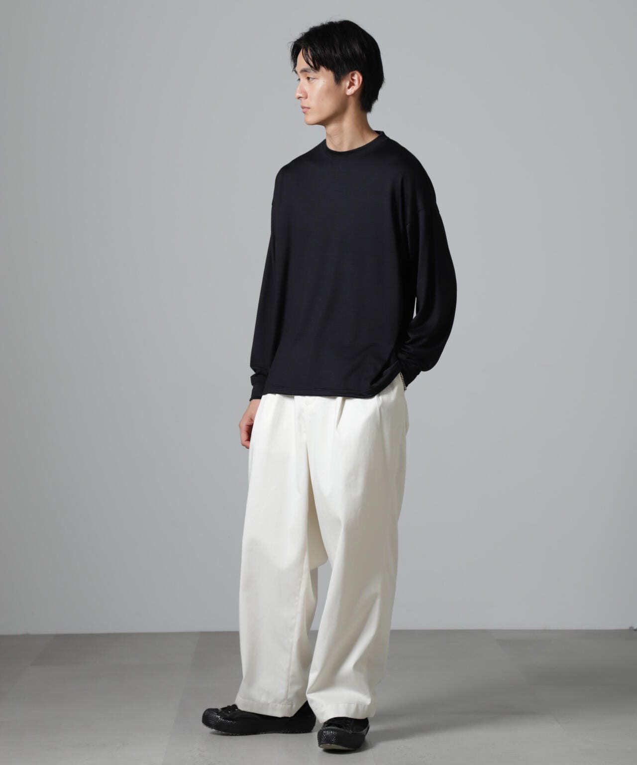 「100%ウォッシャブルウール」クルーネック ロングTシャツ 6684223225