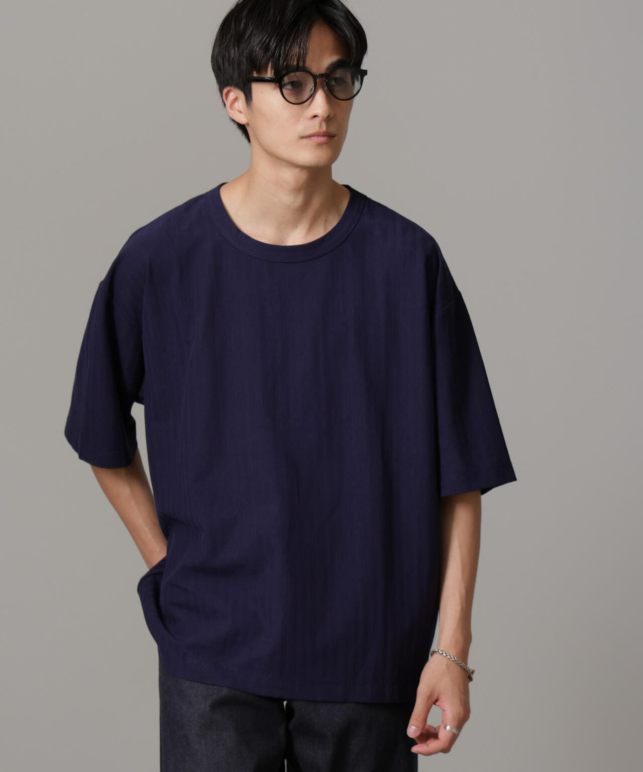 シャドーストライプハーフスリーブTシャツ 6684224218