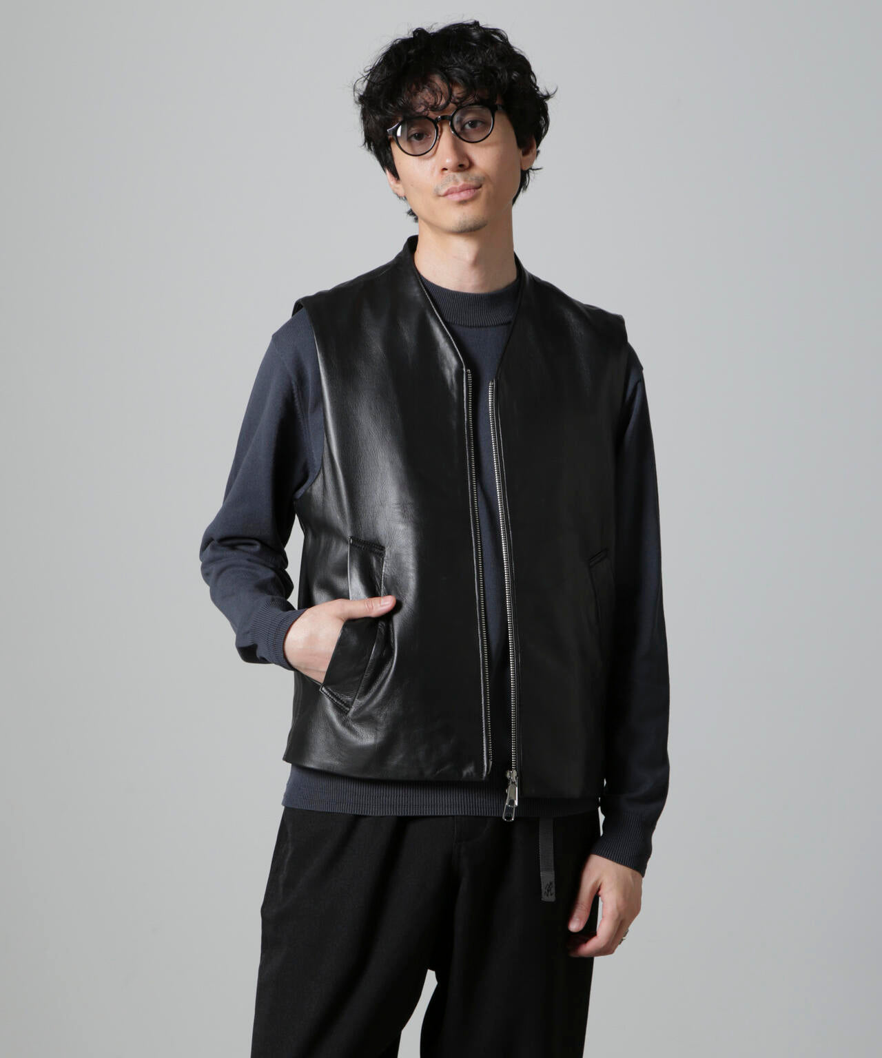 Lamb nappa ジップレザージレ 6684225202