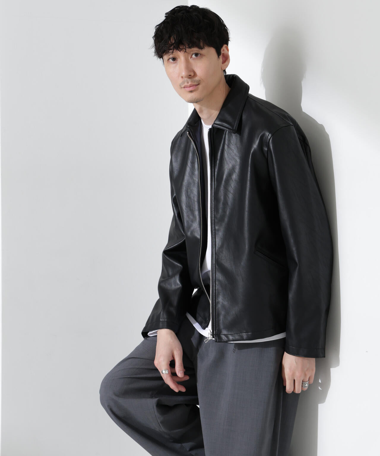 ヴィンテージライクフェイクレザーブルゾン 6685112208