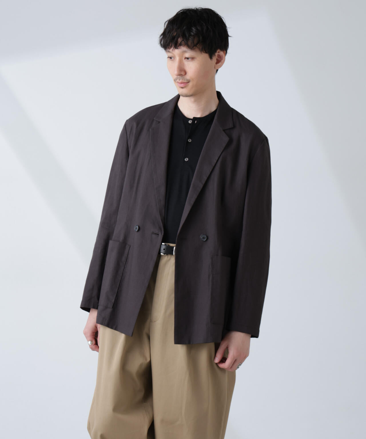 「BELGIUM LINEN FABRICS」リネンコットンダブルジャケット(セットアップ可) 6685116205