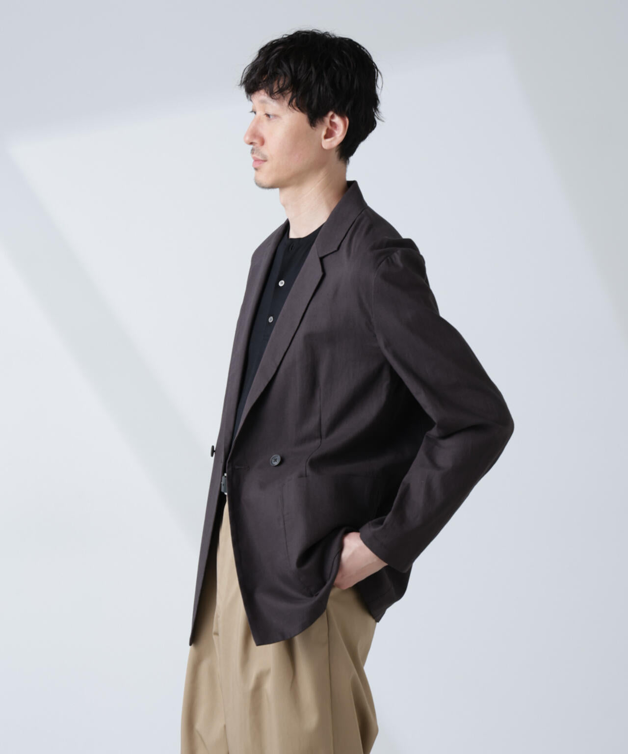 「BELGIUM LINEN FABRICS」リネンコットンダブルジャケット(セットアップ可) 6685116205