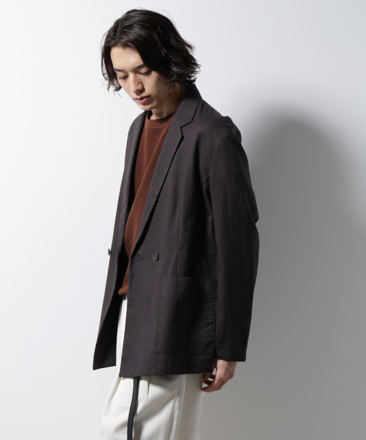 「BELGIUM LINEN FABRICS」リネンコットンダブルジャケット(セットアップ可) 6685116205