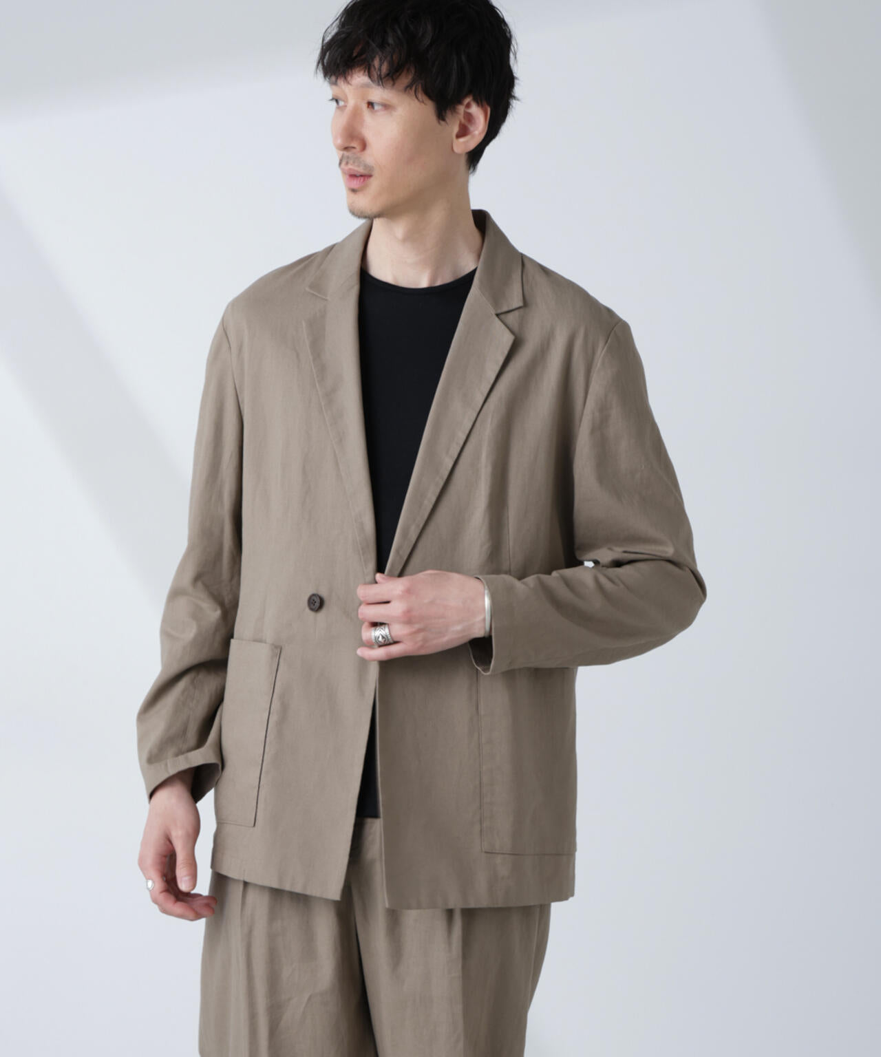 「BELGIUM LINEN FABRICS」リネンコットンダブルジャケット(セットアップ可) 6685116205