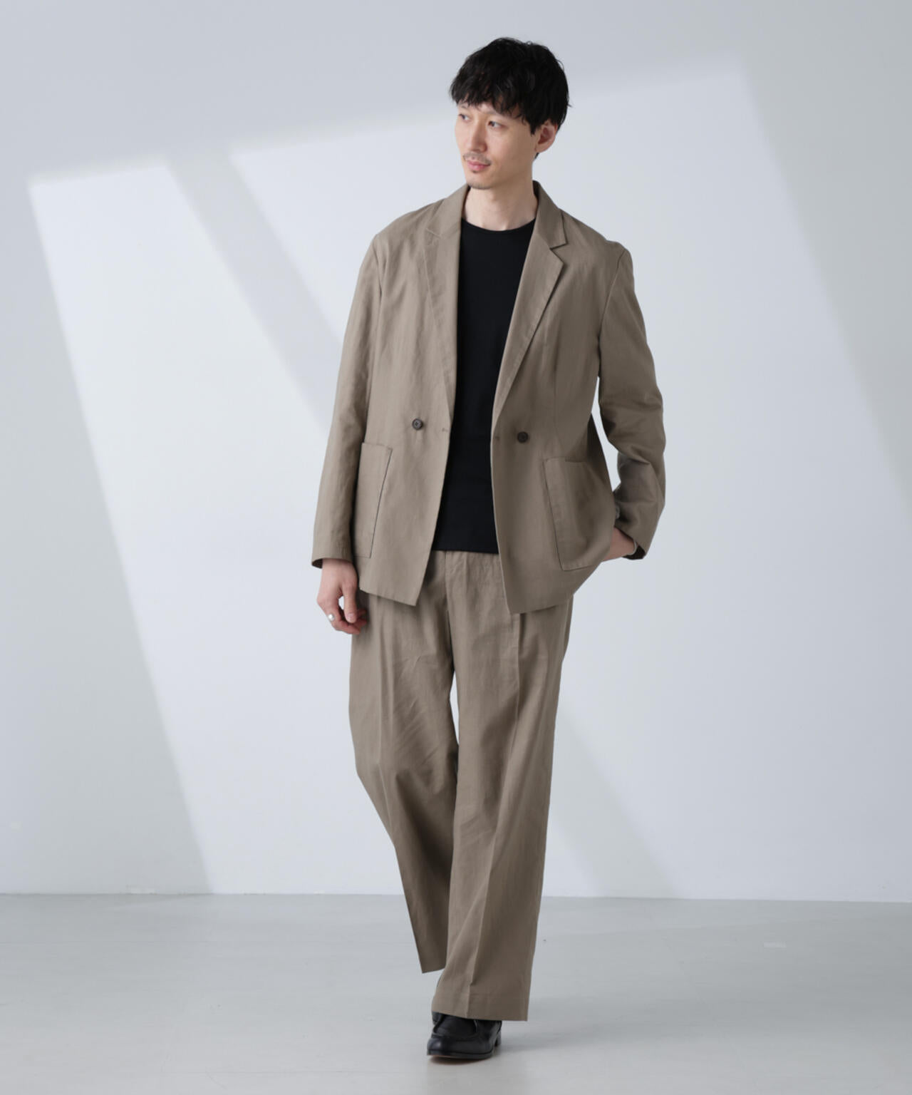 「BELGIUM LINEN FABRICS」リネンコットンダブルジャケット(セットアップ可) 6685116205