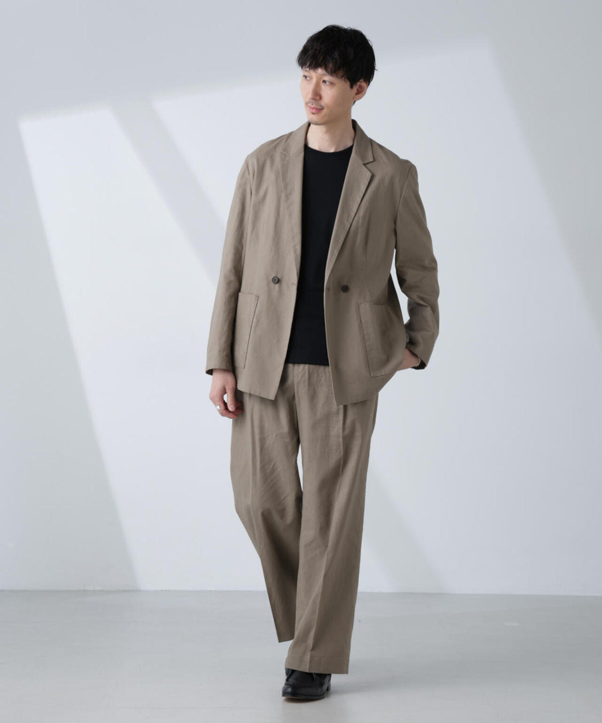 「BELGIUM LINEN FABRICS」リネンコットンダブルジャケット(セットアップ可) 6685116205
