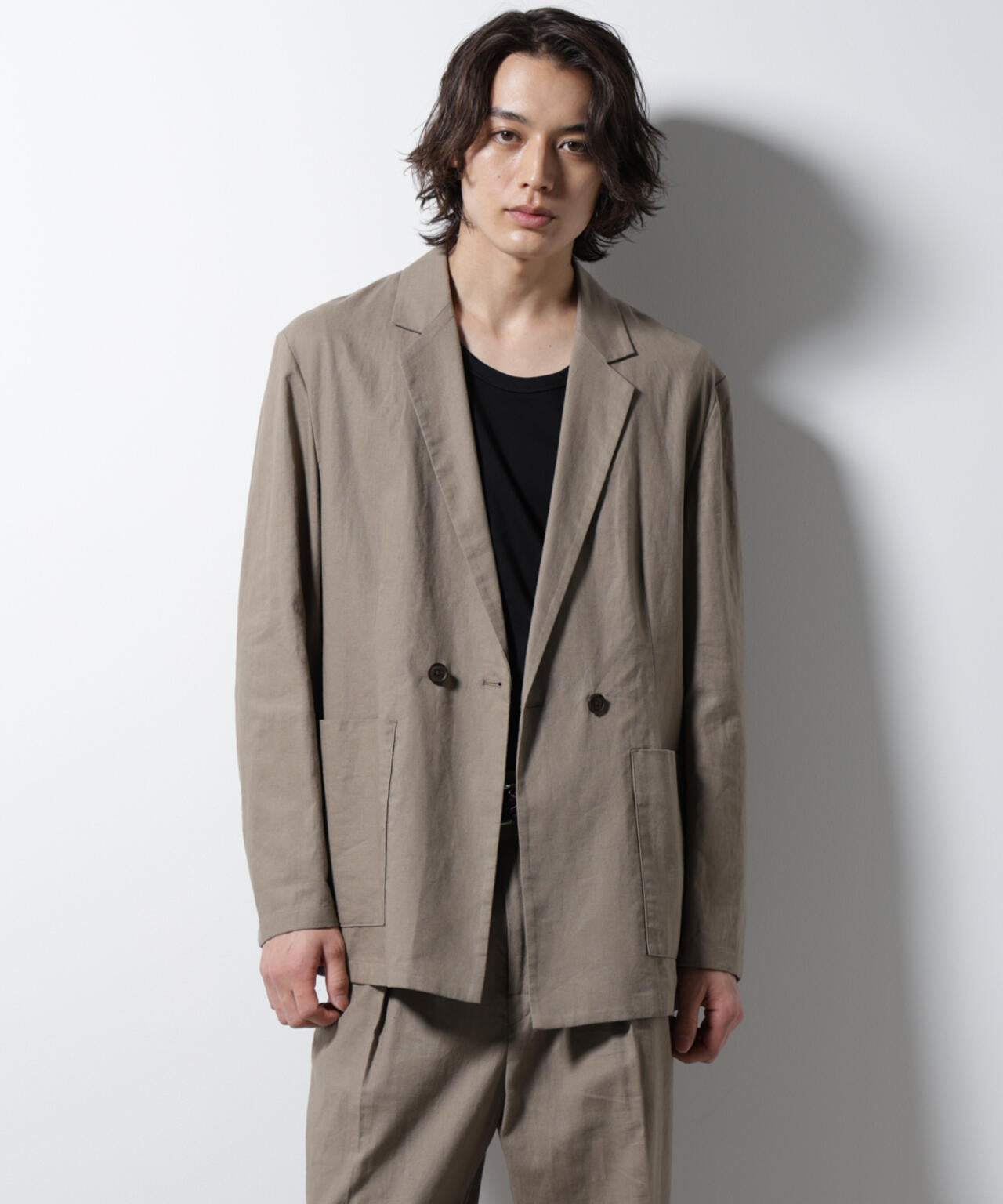 「BELGIUM LINEN FABRICS」リネンコットンダブルジャケット(セットアップ可) 6685116205