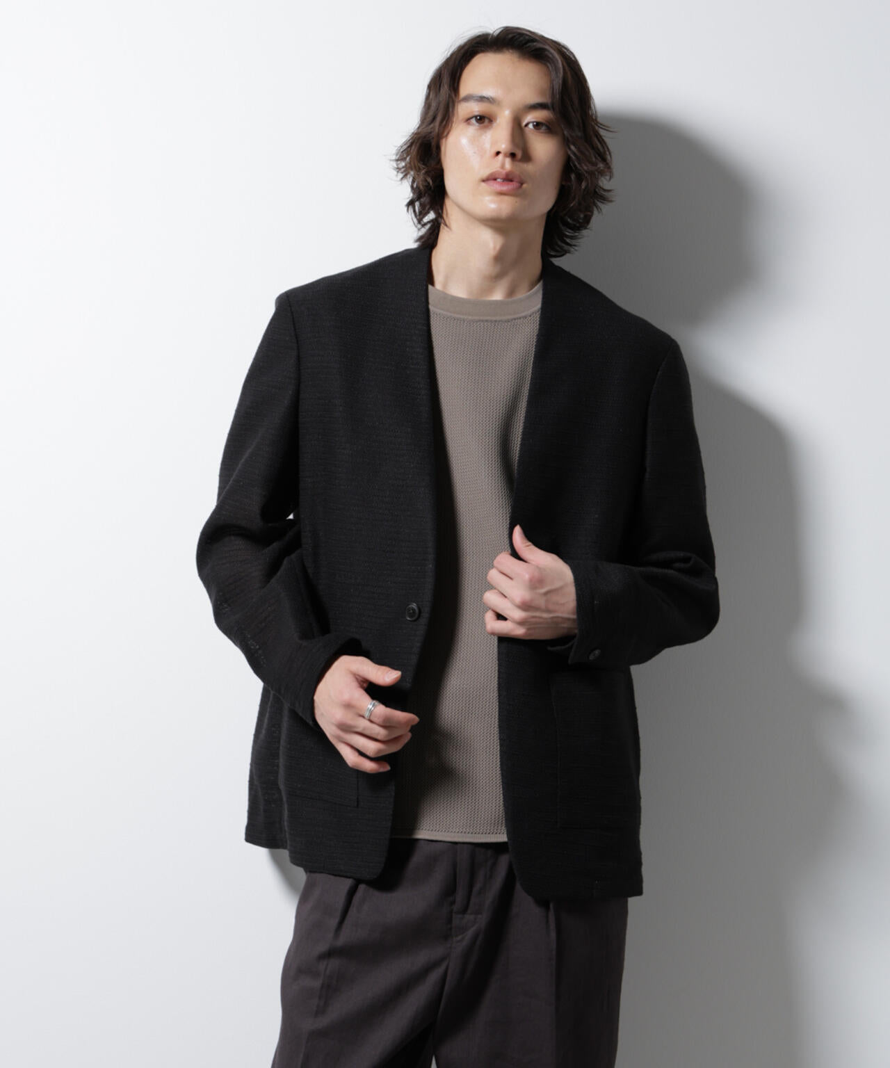 スラブラメ ノーカラージャケット 6685116209