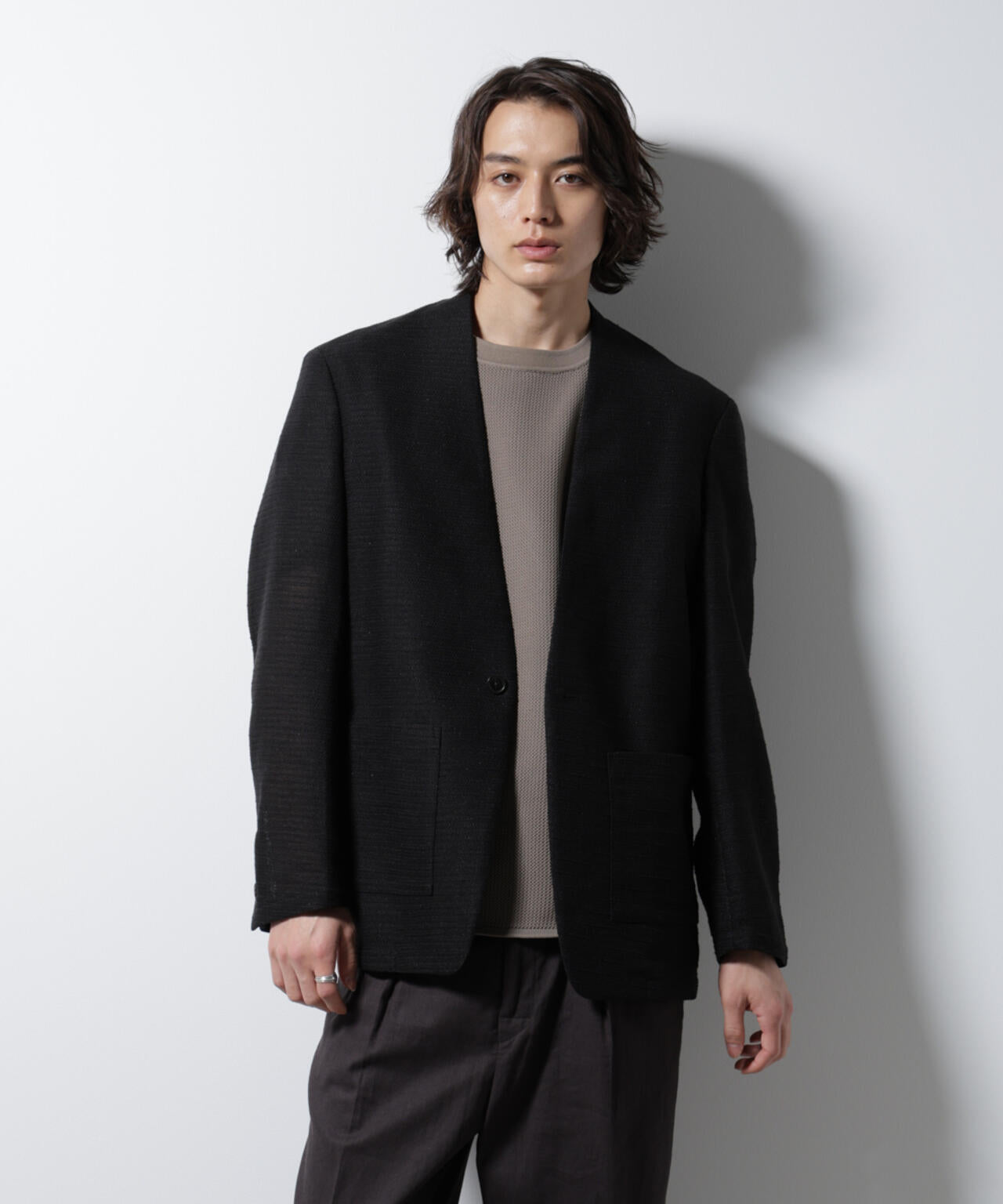 スラブラメ ノーカラージャケット 6685116209