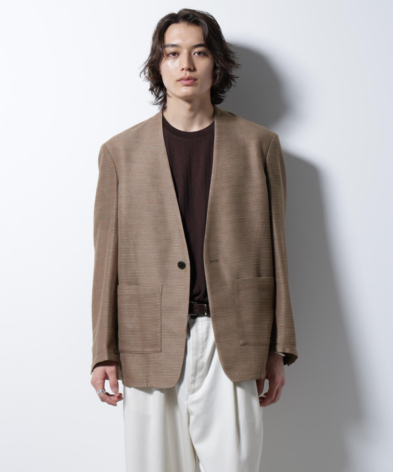 スラブラメ ノーカラージャケット 6685116209