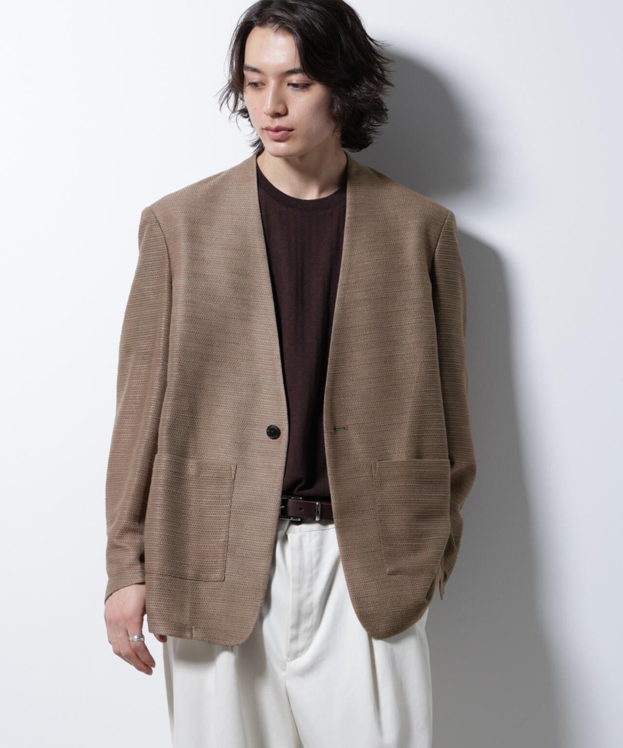 スラブラメ ノーカラージャケット 6685116209