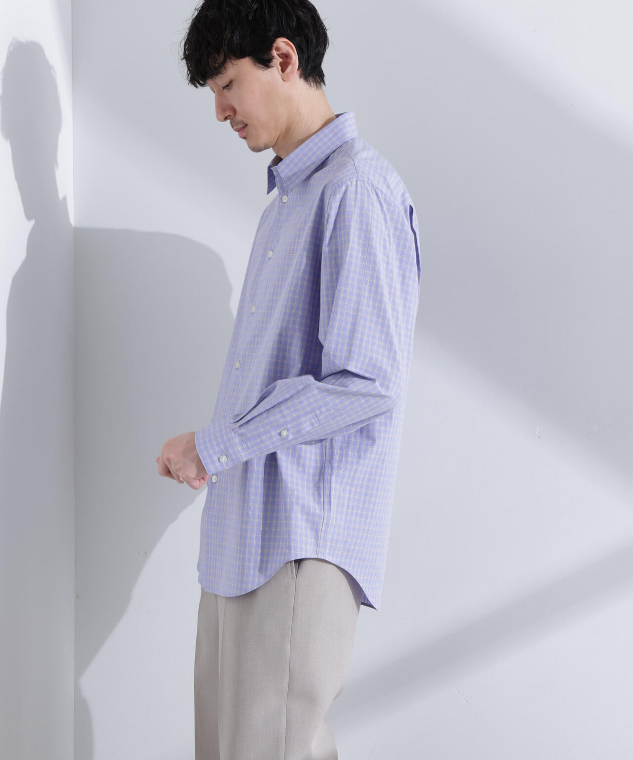 タイプライターチェックステンカラーシャツ 長袖 6685120209