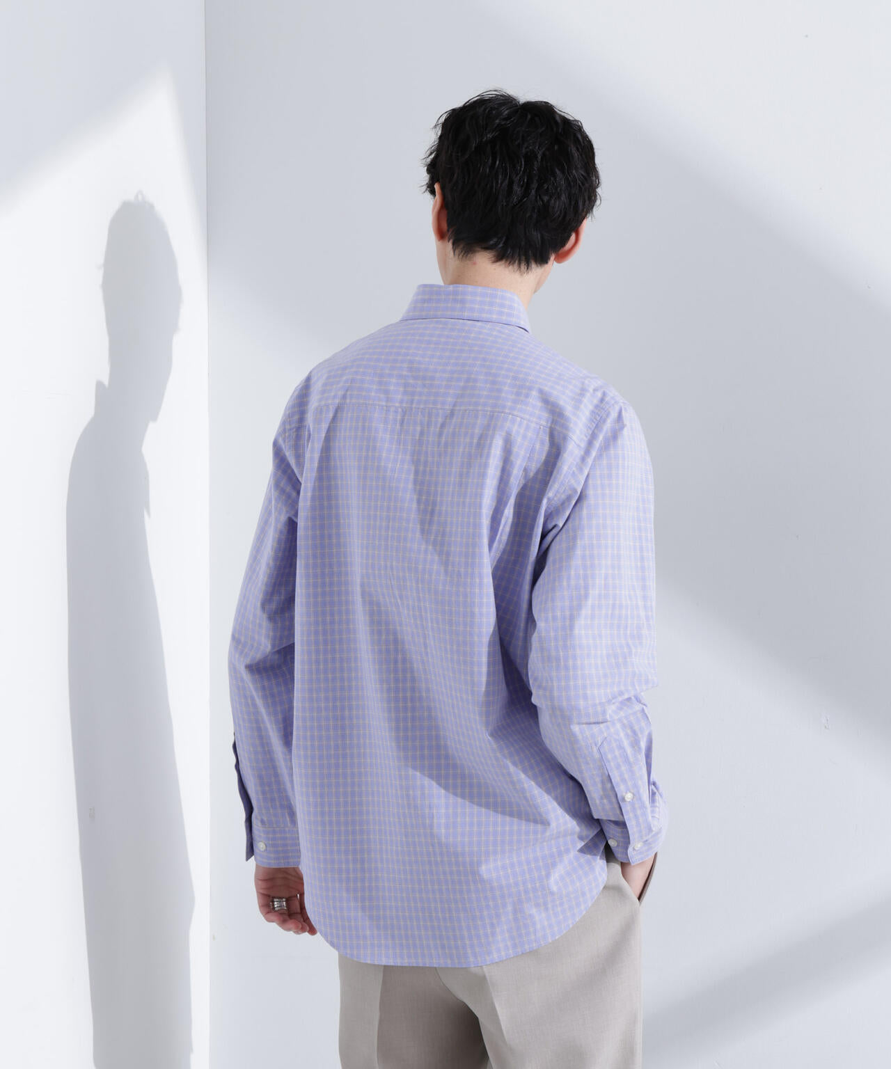 タイプライターチェックステンカラーシャツ 長袖 6685120209