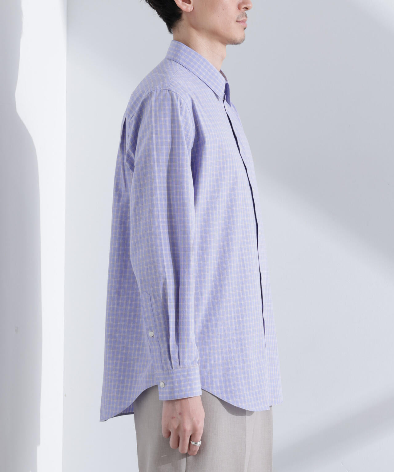 タイプライターチェックステンカラーシャツ 長袖 6685120209