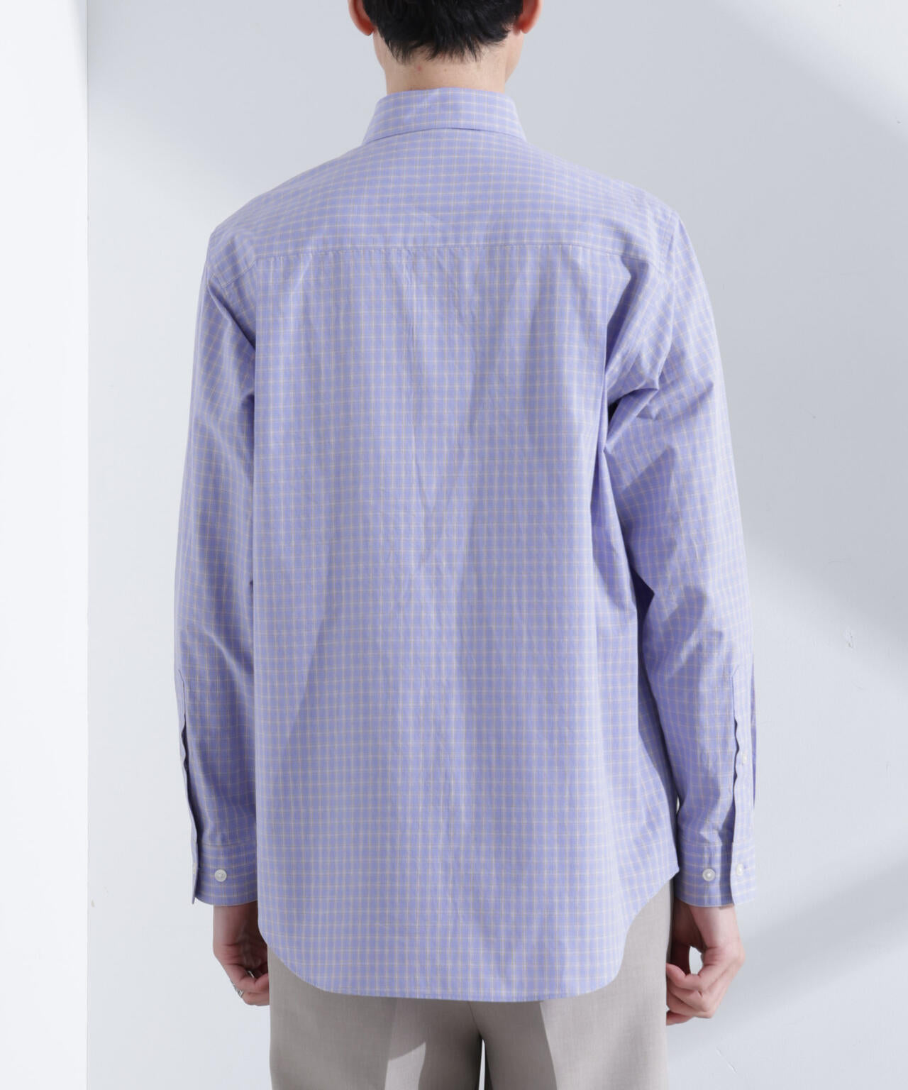 タイプライターチェックステンカラーシャツ 長袖 6685120209