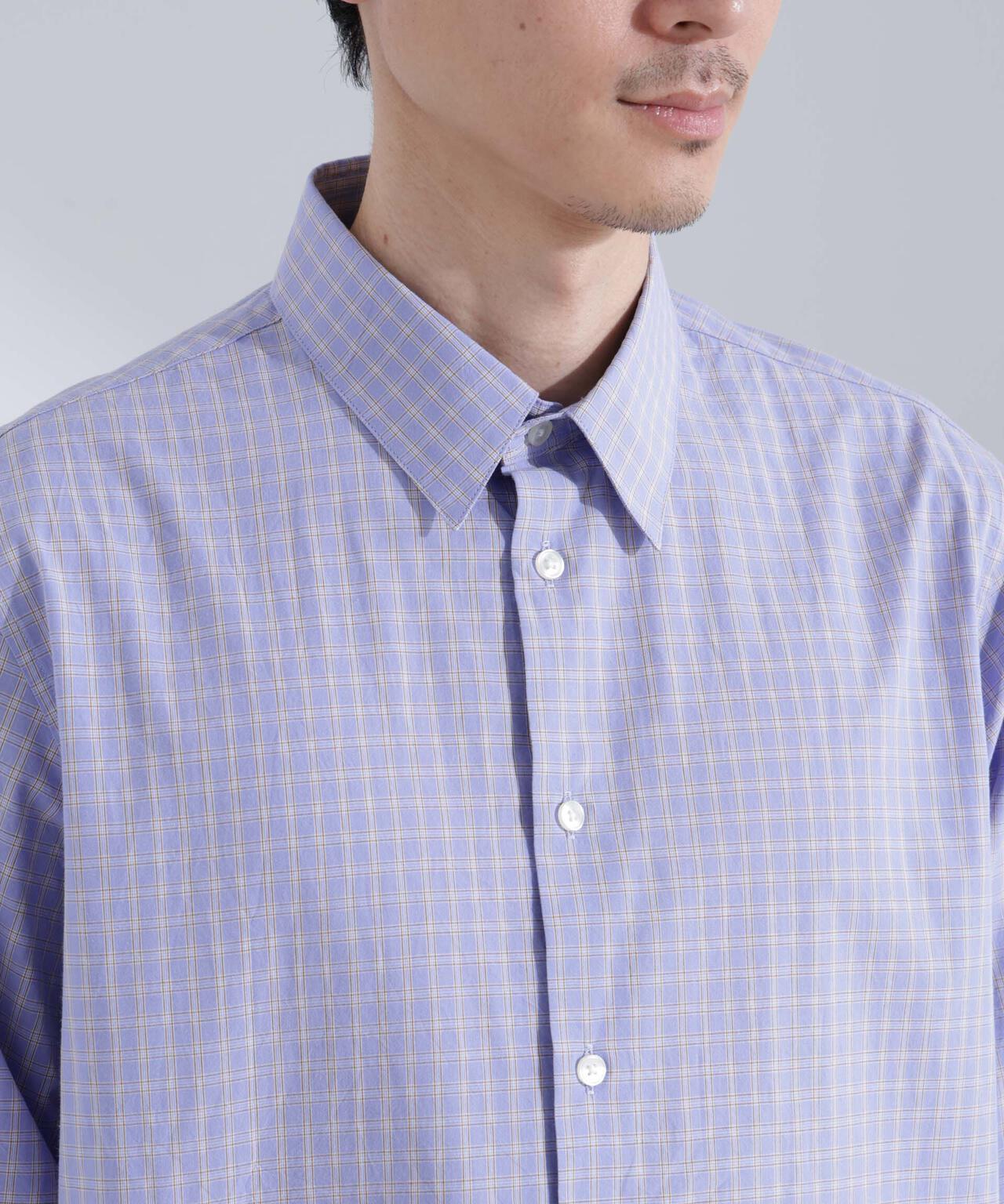 タイプライターチェックステンカラーシャツ 長袖 6685120209