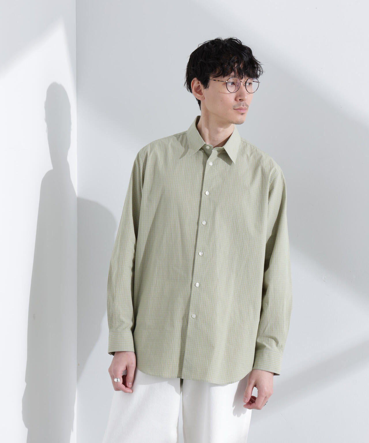 タイプライターチェックステンカラーシャツ 長袖 6685120209