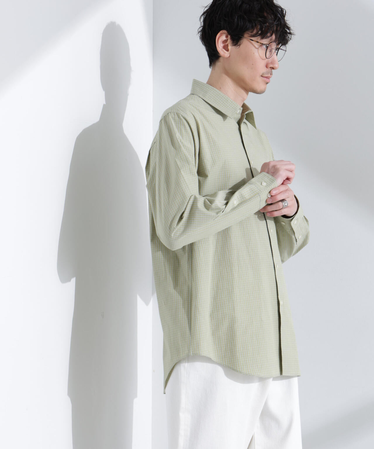 タイプライターチェックステンカラーシャツ 長袖 6685120209