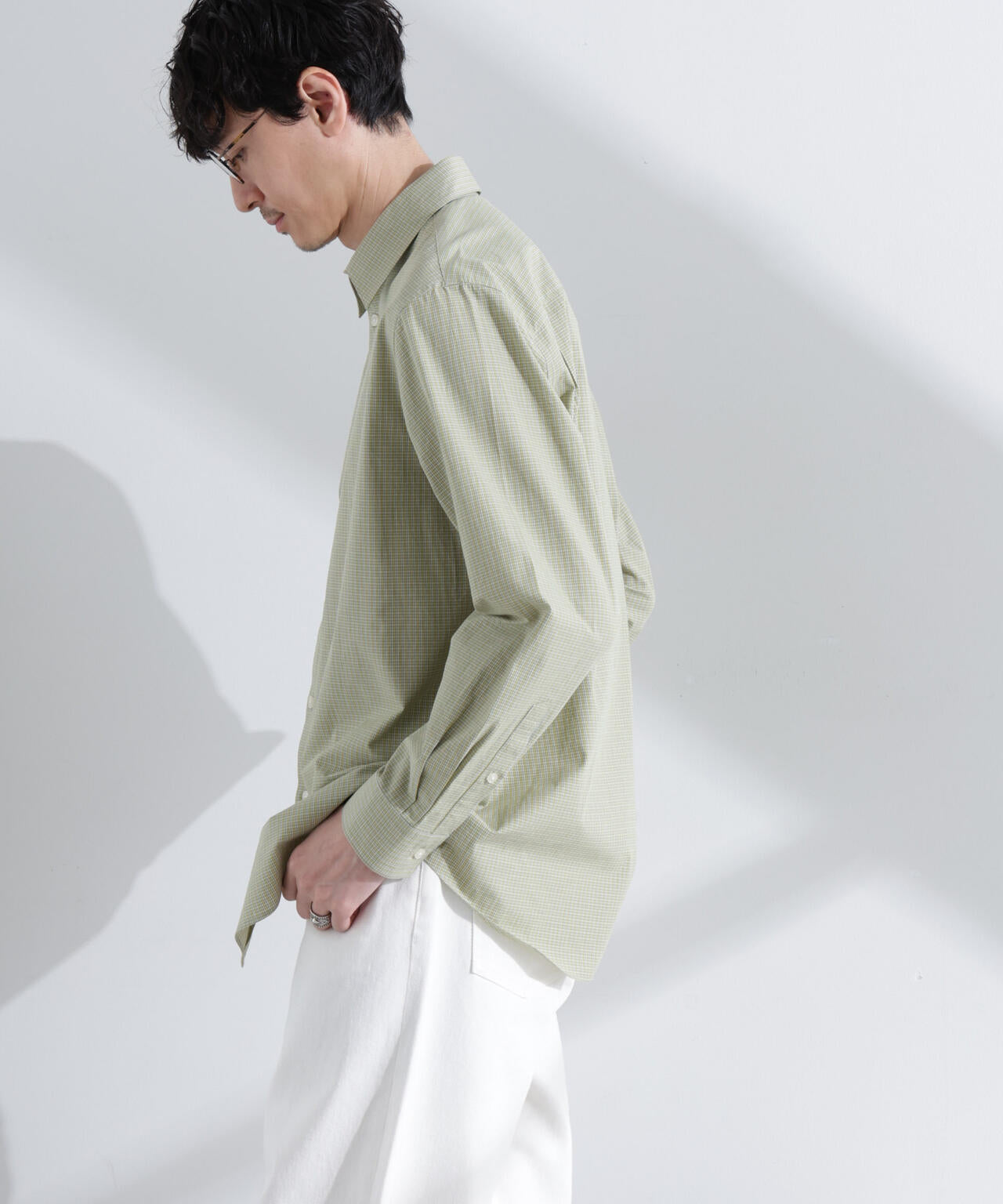 タイプライターチェックステンカラーシャツ 長袖 6685120209