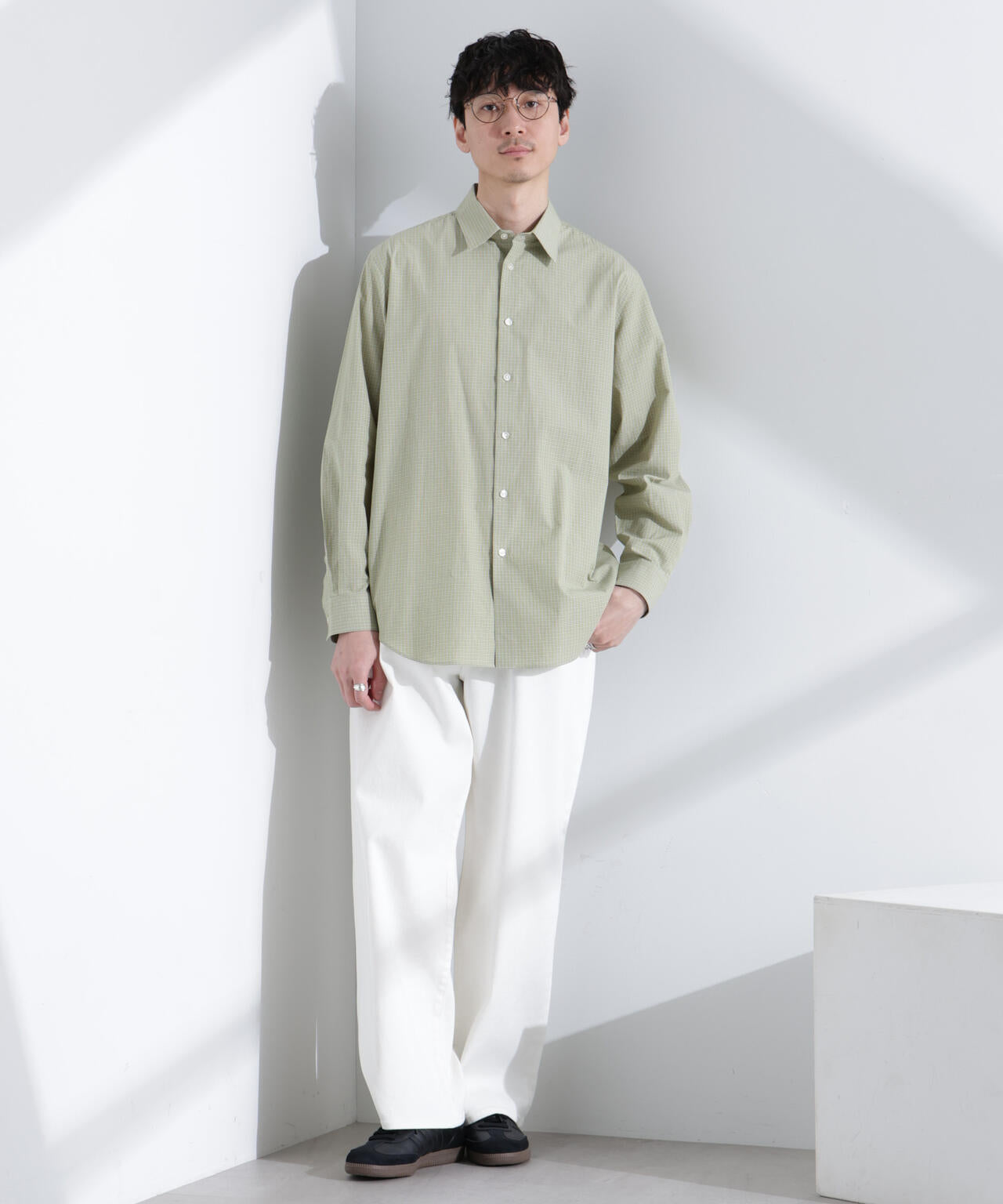 タイプライターチェックステンカラーシャツ 長袖 6685120209