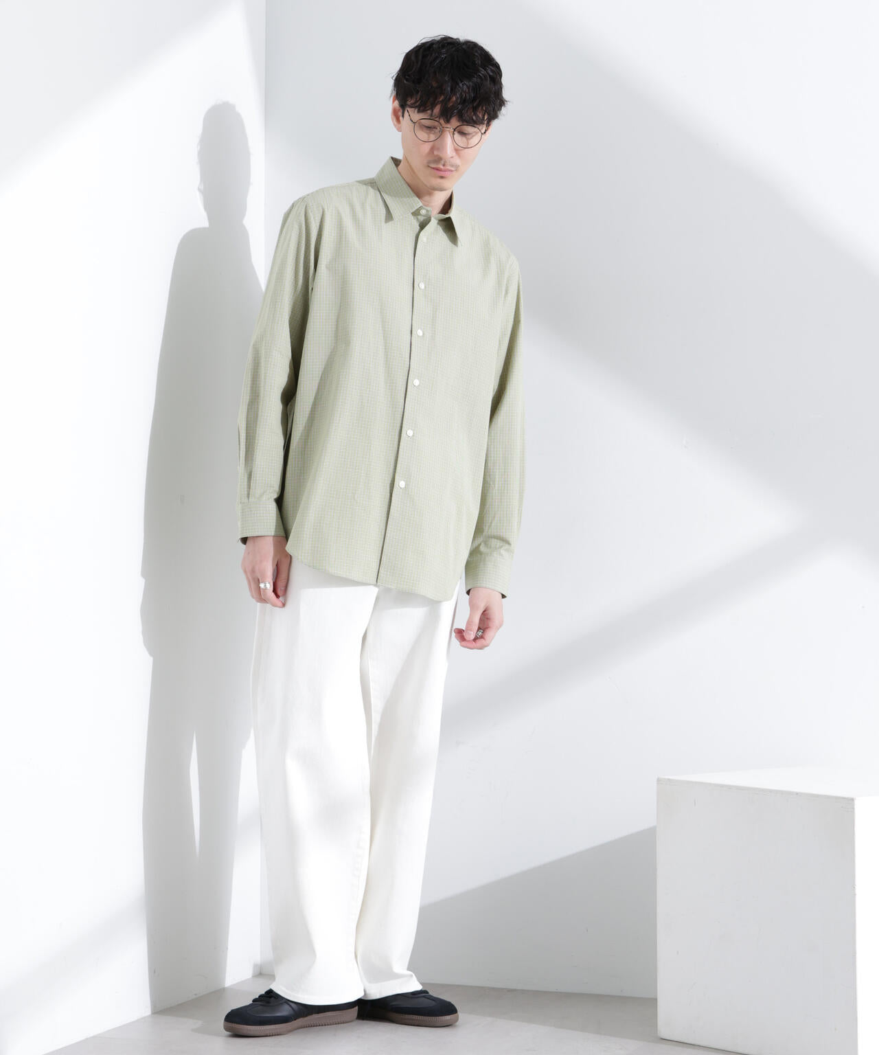 タイプライターチェックステンカラーシャツ 長袖 6685120209