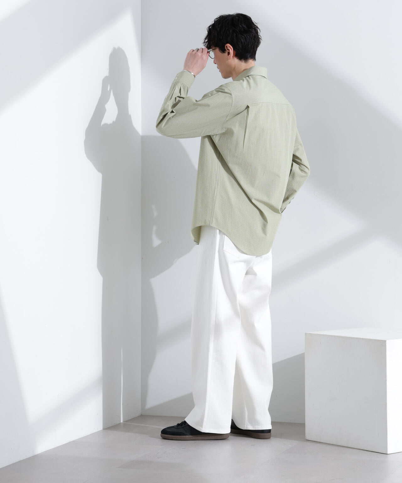 タイプライターチェックステンカラーシャツ 長袖 6685120209